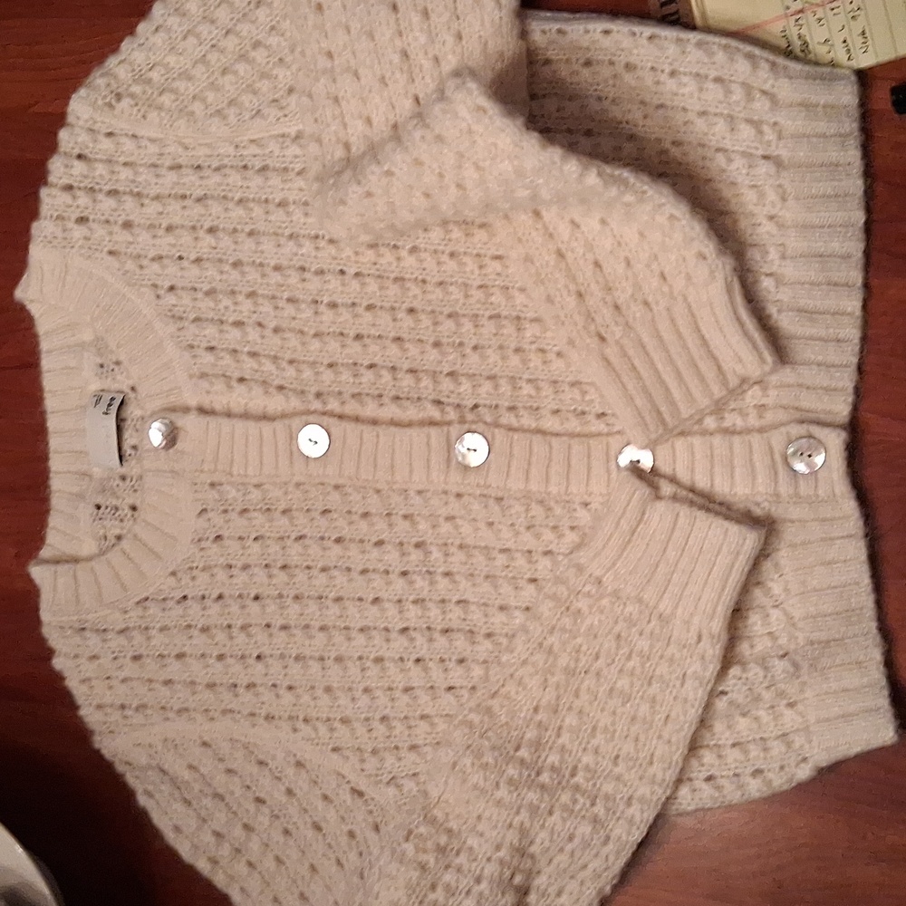 Aritzia Wilfred Fortune Open Knit Cropped Cardigan Sweater Alpaca Mohair Cream
